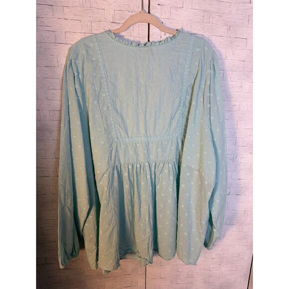 Torrid womens tunic blouse teal eyelet embroidered blue sleeve Bohemian plus Sz - Picture 2 of 10